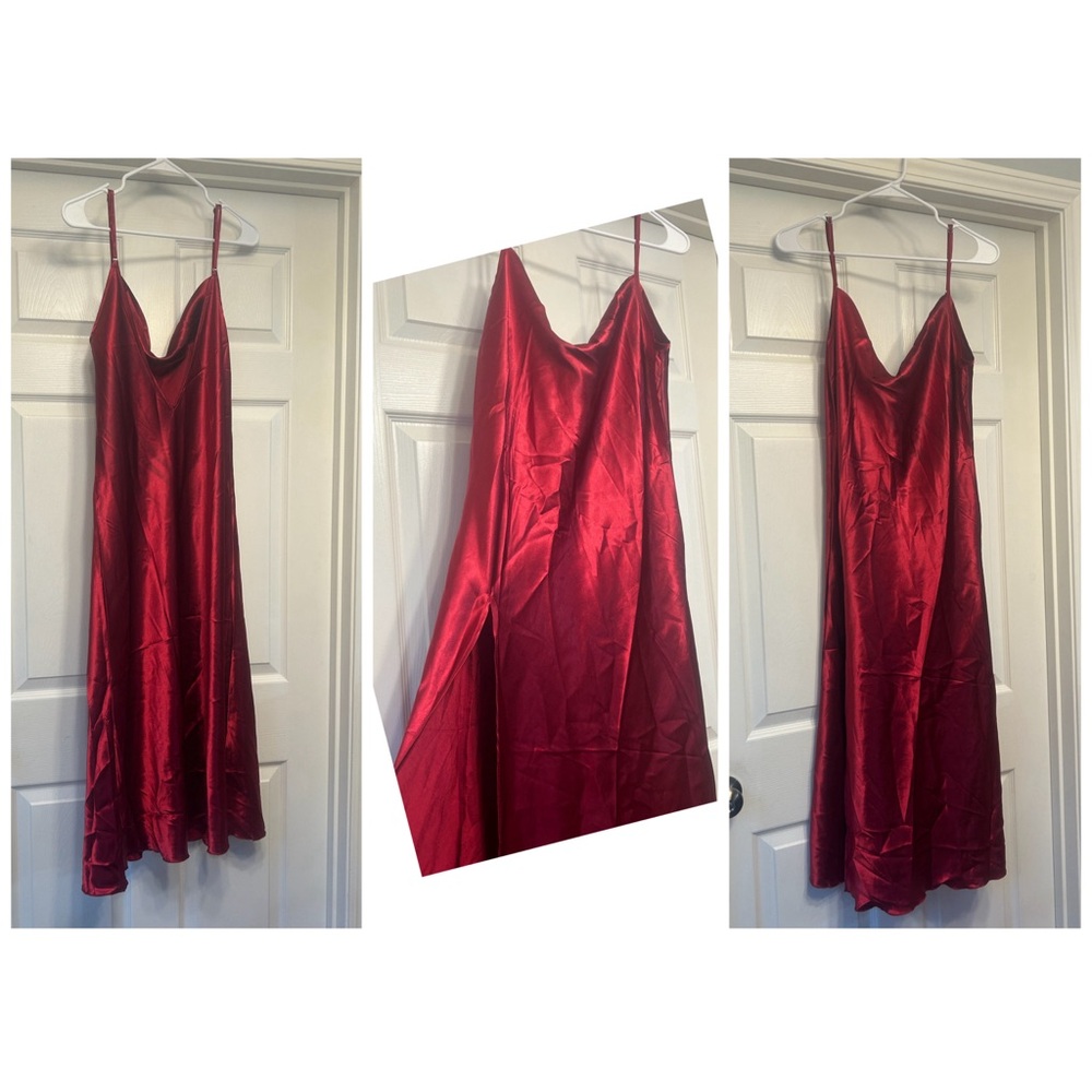 Red Silk Cowl Neck Dress